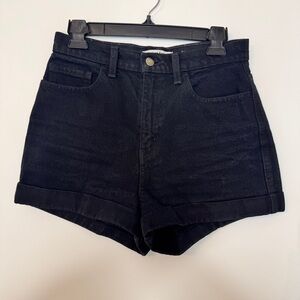 American Apparel The High Waisted Cuff Short Black Jeans Denim Sz 28